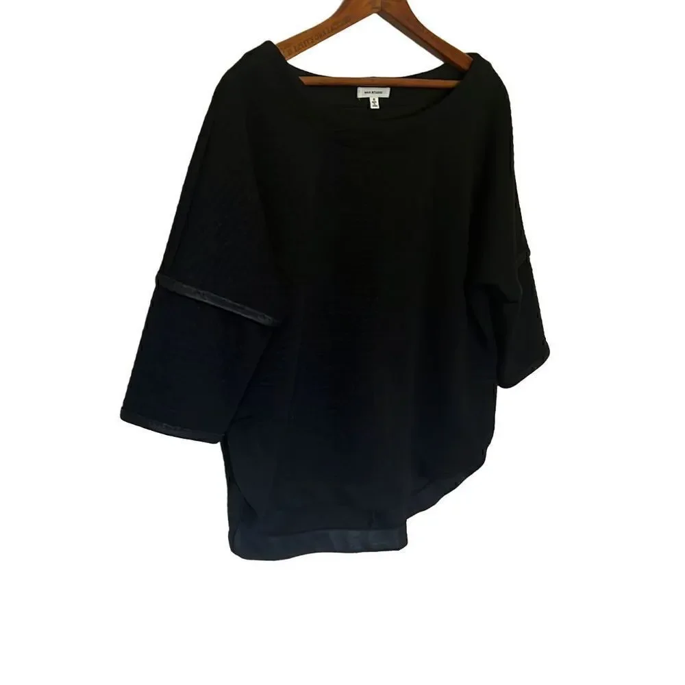 Max Studio Faux Leather Trim Curved Hem Top